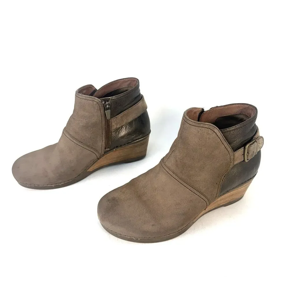 Dansko Shirley Womens 11.5-12 42 Taupe Suede Leather Wedge Ankle Boot 1252151200